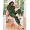 Ekouaer Two Piece Outfits Lounge Sets for Women Sweater Sets Knit Short Sleeve Tops Jogger Pants Matching Tracksuit(Green)