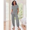 Ekouaer Two Piece Outfits Lounge Sets for Women Sweater Sets Knit Short Sleeve Tops Jogger Pants Matching Tracksuit(Grey)