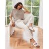 Ekouaer Two Piece Outfits Lounge Sets for Women Sweater Sets Knit Short Sleeve Tops Jogger Pants Matching Tracksuit(Khaki)