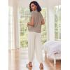 Ekouaer Two Piece Outfits Lounge Sets for Women Sweater Sets Knit Short Sleeve Tops Jogger Pants Matching Tracksuit(Khaki)