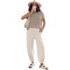 Ekouaer Two Piece Outfits Lounge Sets for Women Sweater Sets Knit Short Sleeve Tops Jogger Pants Matching Tracksuit(Khaki)