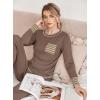 Ekouaer Valentine’s Pajamas Women’s Long Sleeve Pj Set Soft 2 Piece Loungewear Sleepwear with Jogger Pants XS-3XL(Brown)