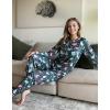 Ekouaer Valentine’s Pajamas Women’s Long Sleeve Pj Set Soft 2 Piece Loungewear Sleepwear with Jogger Pants XS-3XL(Navy Cats)
