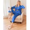 Ekouaer Women Satin Pajamas Set Classic Button Down Long Pjs Set(Blue)