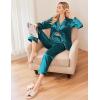 Ekouaer Women Satin Pajamas Set Classic Button Down Long Pjs Set(Blue Green)
