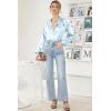 Ekouaer Women Satin Pajamas Set Classic Button Down Long Pjs Set(Blue Stripes)