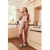 Ekouaer Women Satin Pajamas Set Classic Button Down Long Pjs Set(Brown)