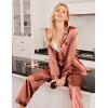 Ekouaer Women Satin Pajamas Set Classic Button Down Long Pjs Set(Brown)