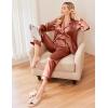 Ekouaer Women Satin Pajamas Set Classic Button Down Long Pjs Set(Brown)