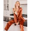 Ekouaer Women Satin Pajamas Set Classic Button Down Long Pjs Set(Caramel)