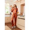 Ekouaer Women Satin Pajamas Set Classic Button Down Long Pjs Set(Caramel)