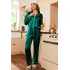 Ekouaer Women Satin Pajamas Set Classic Button Down Long Pjs Set(Deep Green)