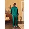 Ekouaer Women Satin Pajamas Set Classic Button Down Long Pjs Set(Deep Green)