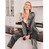 Ekouaer Women Satin Pajamas Set Classic Button Down Long Pjs Set(Deep Grey)
