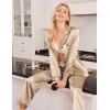 Ekouaer Women Satin Pajamas Set Classic Button Down Long Pjs Set(Khaki)