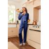 Ekouaer Women Satin Pajamas Set Classic Button Down Long Pjs Set(Navy Blue)
