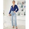 Ekouaer Women Satin Pajamas Set Classic Button Down Long Pjs Set(Navy Blue)