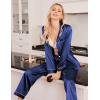 Ekouaer Women Satin Pajamas Set Classic Button Down Long Pjs Set(Navy Blue)