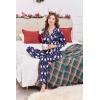 Ekouaer Women Satin Pajamas Set Classic Button Down Long Pjs Set(Navy Blue Christmas)