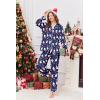 Ekouaer Women Satin Pajamas Set Classic Button Down Long Pjs Set(Navy Blue Christmas)