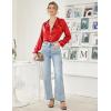 Ekouaer Women Satin Pajamas Set Classic Button Down Long Pjs Set(Red)