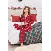 Ekouaer Women Satin Pajamas Set Classic Button Down Long Pjs Set(Red Chirstmas Teddy)