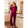 Ekouaer Women Satin Pajamas Set Classic Button Down Long Pjs Set(Wine Red)