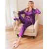 Ekouaer Women Satin Pajamas Set Classic Button Down Long Pjs Set(Wineberry)