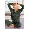 Ekouaer Womens 2 Piece Matching Lounge Sets Fall Outfits 2025 Sweatsuit Waffle Knit Pajamas Sets Long Sleeve Sweater Clothes(Army Green)