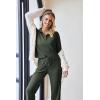 Ekouaer Womens 2 Piece Matching Lounge Sets Fall Outfits 2025 Sweatsuit Waffle Knit Pajamas Sets Long Sleeve Sweater Clothes(Army Green)