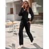Ekouaer Womens 2 Piece Matching Lounge Sets Fall Outfits 2025 Sweatsuit Waffle Knit Pajamas Sets Long Sleeve Sweater Clothes(Black)