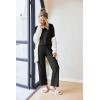 Ekouaer Womens 2 Piece Matching Lounge Sets Fall Outfits 2025 Sweatsuit Waffle Knit Pajamas Sets Long Sleeve Sweater Clothes(Black)