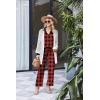 Ekouaer Womens 2 Piece Matching Lounge Sets Fall Outfits 2025 Sweatsuit Waffle Knit Pajamas Sets Long Sleeve Sweater Clothes(Black and Red Plaid)