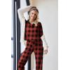 Ekouaer Womens 2 Piece Matching Lounge Sets Fall Outfits 2025 Sweatsuit Waffle Knit Pajamas Sets Long Sleeve Sweater Clothes(Black and Red Plaid)