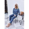 Ekouaer Womens 2 Piece Matching Lounge Sets Fall Outfits 2025 Sweatsuit Waffle Knit Pajamas Sets Long Sleeve Sweater Clothes(Blue)