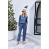 Ekouaer Womens 2 Piece Matching Lounge Sets Fall Outfits 2025 Sweatsuit Waffle Knit Pajamas Sets Long Sleeve Sweater Clothes(Blue)