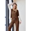 Ekouaer Womens 2 Piece Matching Lounge Sets Fall Outfits 2025 Sweatsuit Waffle Knit Pajamas Sets Long Sleeve Sweater Clothes(Brown)