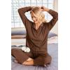 Ekouaer Womens 2 Piece Matching Lounge Sets Fall Outfits 2025 Sweatsuit Waffle Knit Pajamas Sets Long Sleeve Sweater Clothes(Brown)