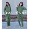 Ekouaer Womens 2 Piece Matching Lounge Sets Fall Outfits 2025 Sweatsuit Waffle Knit Pajamas Sets Long Sleeve Sweater Clothes(Green)