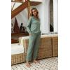 Ekouaer Womens 2 Piece Matching Lounge Sets Fall Outfits 2025 Sweatsuit Waffle Knit Pajamas Sets Long Sleeve Sweater Clothes(Green)
