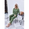 Ekouaer Womens 2 Piece Matching Lounge Sets Fall Outfits 2025 Sweatsuit Waffle Knit Pajamas Sets Long Sleeve Sweater Clothes(Green)