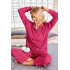 Ekouaer Womens 2 Piece Matching Lounge Sets Fall Outfits 2025 Sweatsuit Waffle Knit Pajamas Sets Long Sleeve Sweater Clothes(Hot Pink)