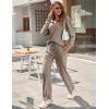 Ekouaer Womens 2 Piece Matching Lounge Sets Fall Outfits 2025 Sweatsuit Waffle Knit Pajamas Sets Long Sleeve Sweater Clothes(Khaki)