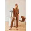 Ekouaer Womens 2 Piece Matching Lounge Sets Fall Outfits 2025 Sweatsuit Waffle Knit Pajamas Sets Long Sleeve Sweater Clothes(Light Brown)