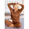 Ekouaer Womens 2 Piece Matching Lounge Sets Fall Outfits 2025 Sweatsuit Waffle Knit Pajamas Sets Long Sleeve Sweater Clothes(Light Brown)