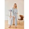 Ekouaer Womens 2 Piece Matching Lounge Sets Fall Outfits 2025 Sweatsuit Waffle Knit Pajamas Sets Long Sleeve Sweater Clothes(Light Grey)