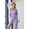 Ekouaer Womens 2 Piece Matching Lounge Sets Fall Outfits 2025 Sweatsuit Waffle Knit Pajamas Sets Long Sleeve Sweater Clothes(Lilac)