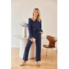 Ekouaer Womens 2 Piece Matching Lounge Sets Fall Outfits 2025 Sweatsuit Waffle Knit Pajamas Sets Long Sleeve Sweater Clothes(Navy Blue)