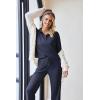 Ekouaer Womens 2 Piece Matching Lounge Sets Fall Outfits 2025 Sweatsuit Waffle Knit Pajamas Sets Long Sleeve Sweater Clothes(Navy Blue)