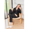 Ekouaer Women’s Fleece Pajama Sets Long Sleeve Button Down Two-piece Sleepwear Soft Lounge Set(Black)